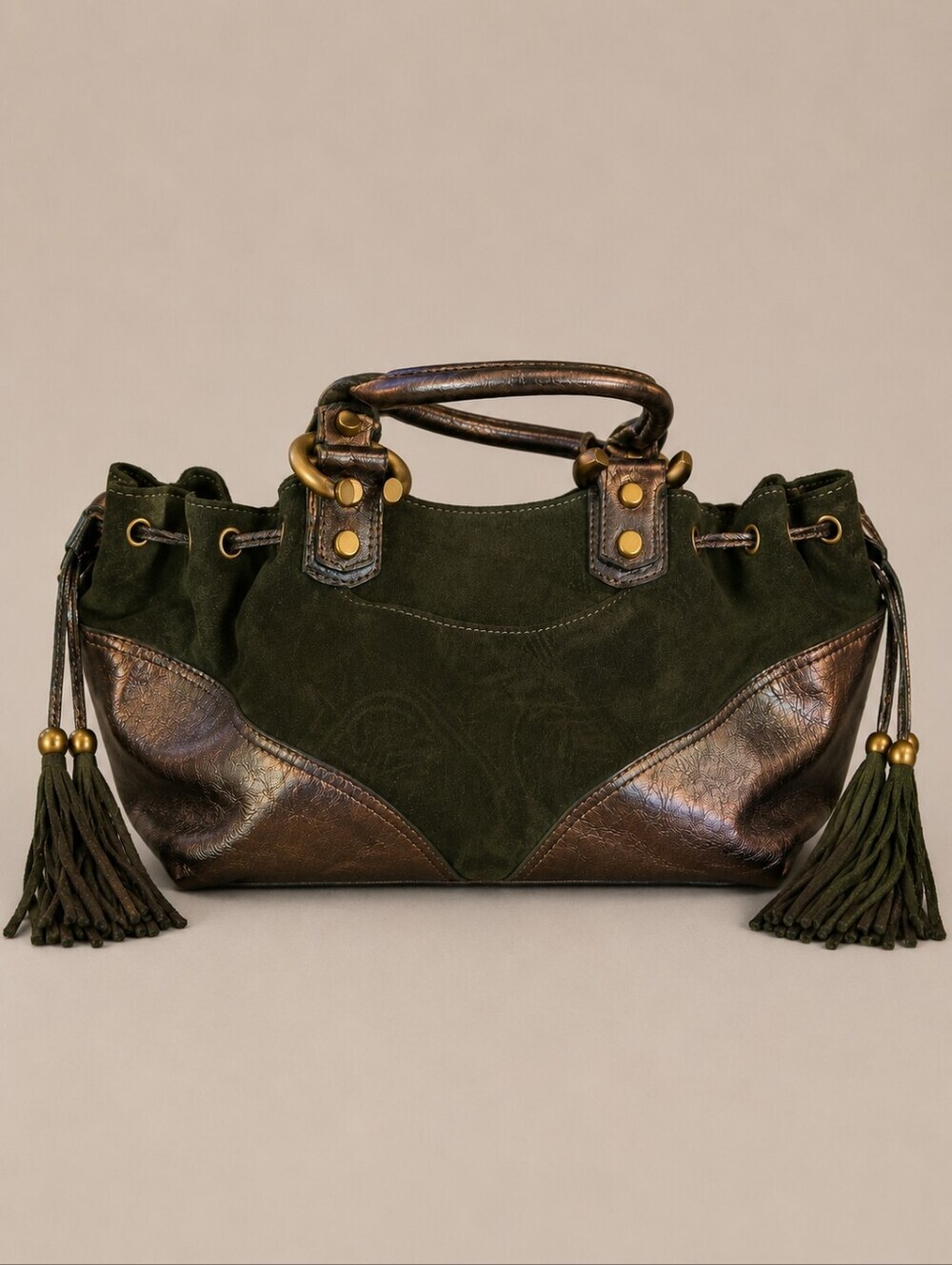 Vtg FRANCESCO BIASIA 1980s Split Suede Leather Metallic Hobo Baguette Bag